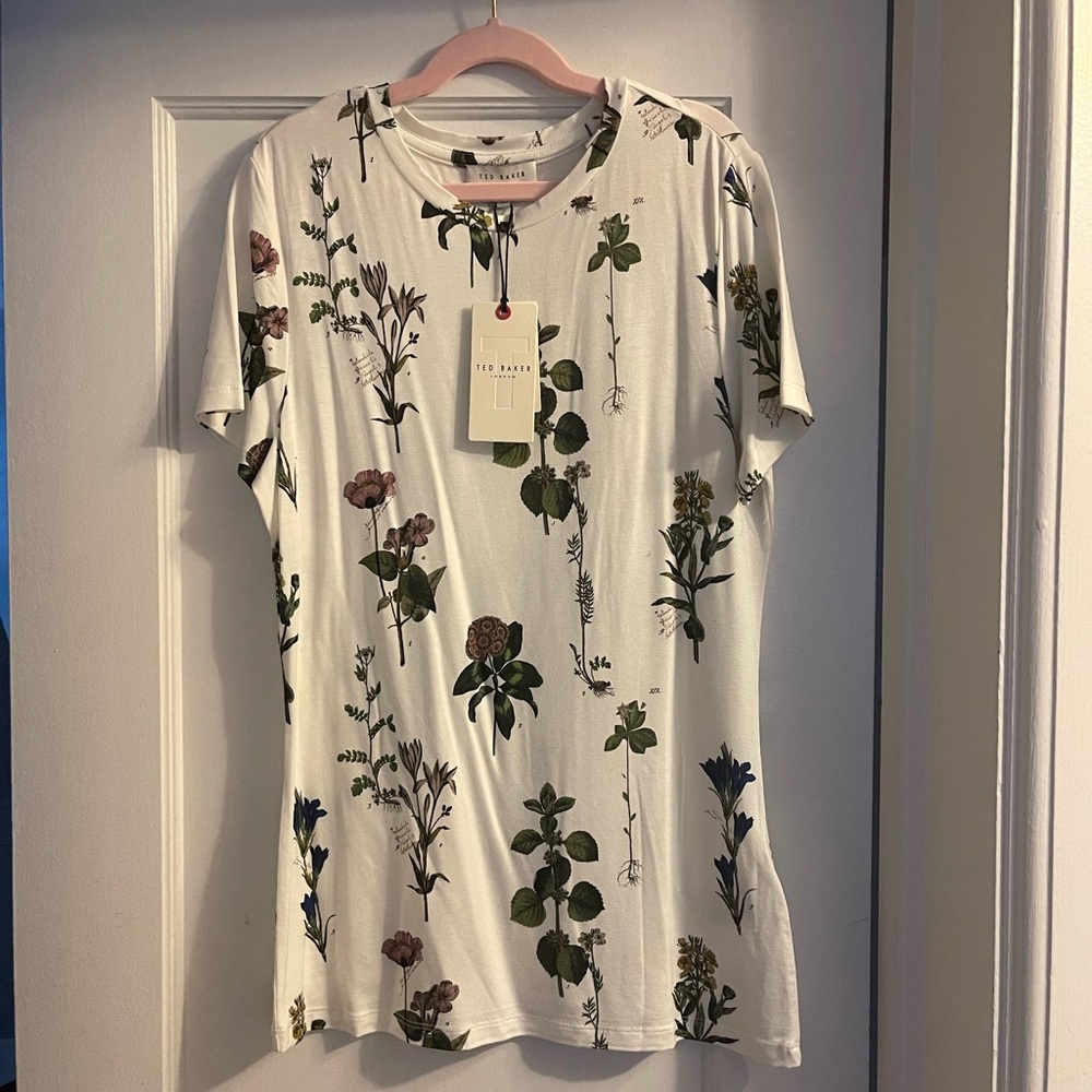 Ted Baker White Tee with Green and Pink Floral Design